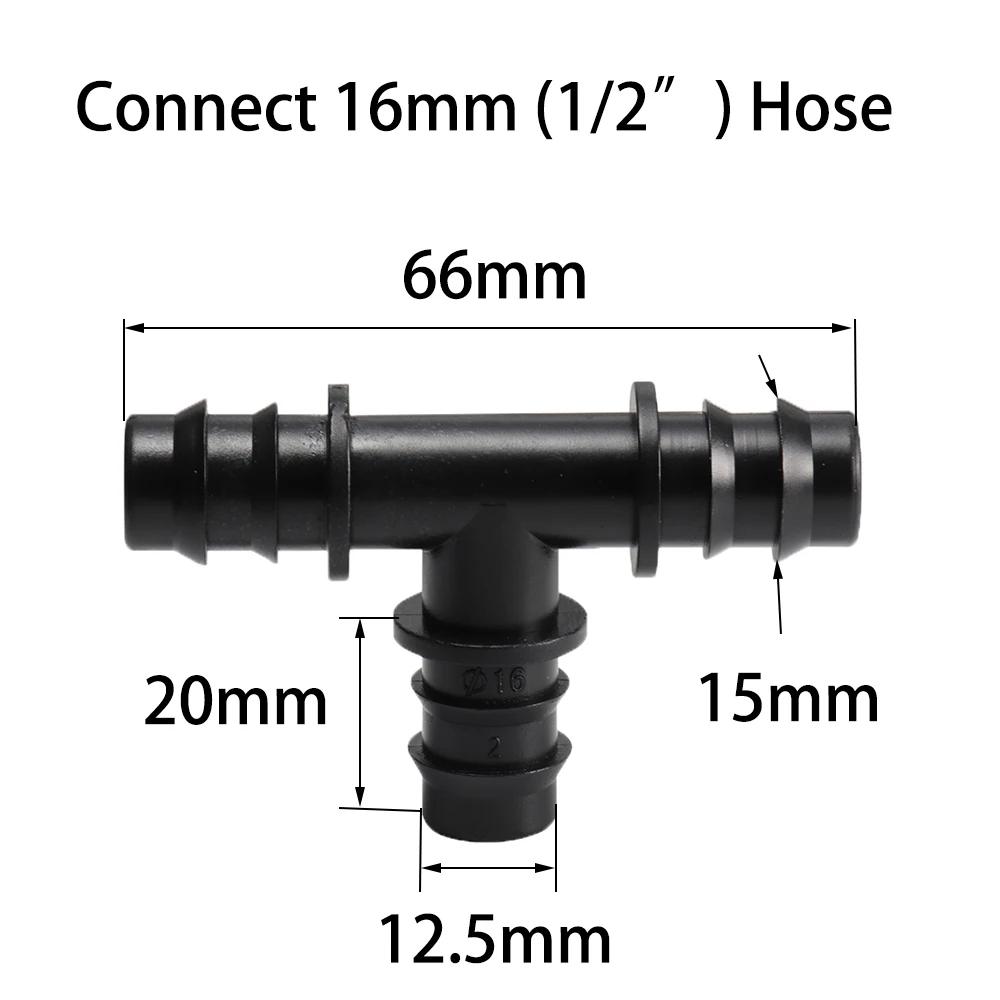 Conectores en T de 10 piezas de 16mm, 20mm y 25mm con púas para mangueras de riego de jardín, uniones de tuberías de agua, sistema de riego, piezas de 3 vías