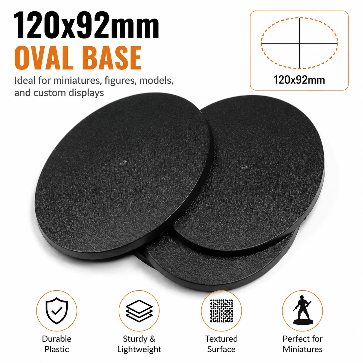 Bases ovaladas de 120x92 mm, modelo de bases de plástico para juegos