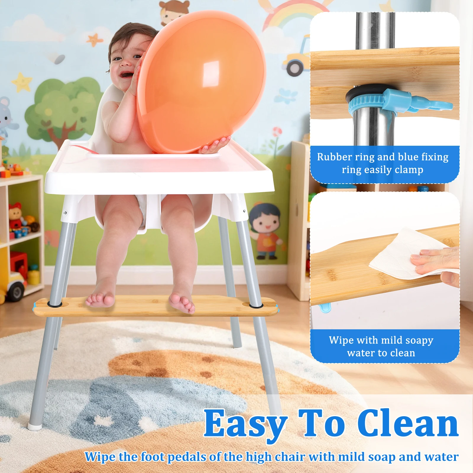 Reposapiés para Silla Alta de Bebé, Altura Ajustable, Pedal para Silla Alta de Bebé, Reposapiés de Bambú Natural para Asiento Infantil, Accesorios para Bebés