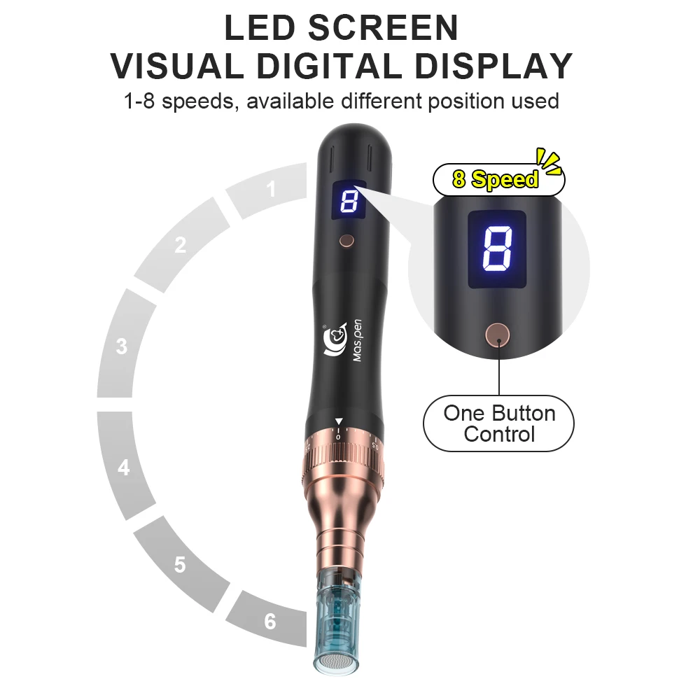 Dermapen/Mas Pen N6 Recargable de 8 Velocidades con 10 Puntas de Repuesto de 0.25mm