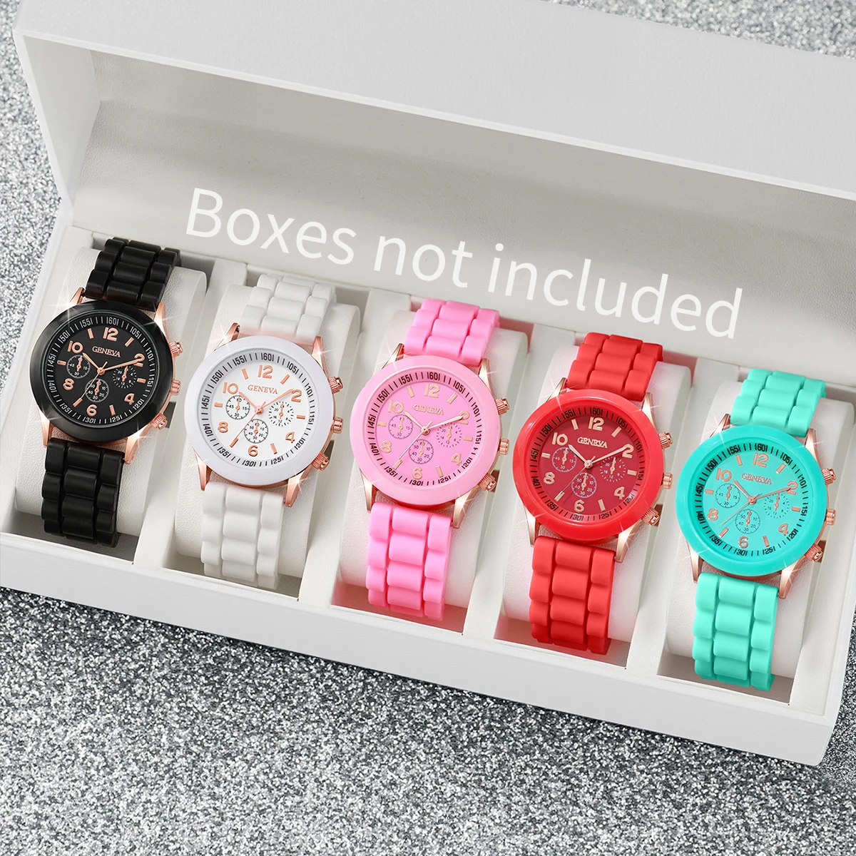 5 piezas de relojes para mujer, conjunto de reloj de cuarzo analógico con banda de silicona a la moda (sin caja)