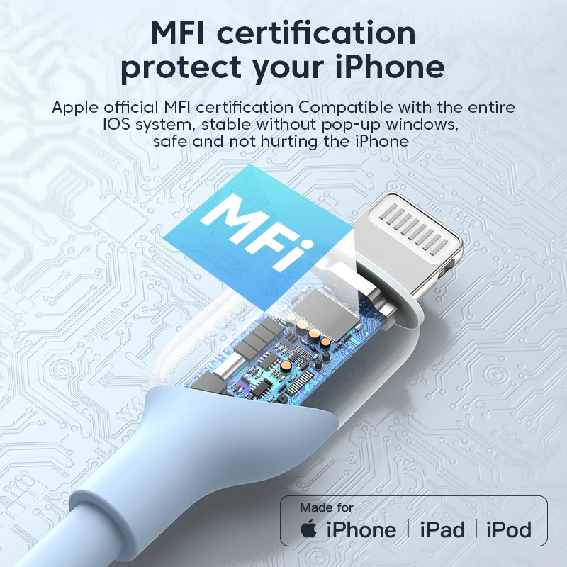 KUULAA Cable USB C PD30W certificado MFi para iPhone 14 13 12 11 AirPods iPad carga rápida USB C a Cable Lightning USB de silicona
