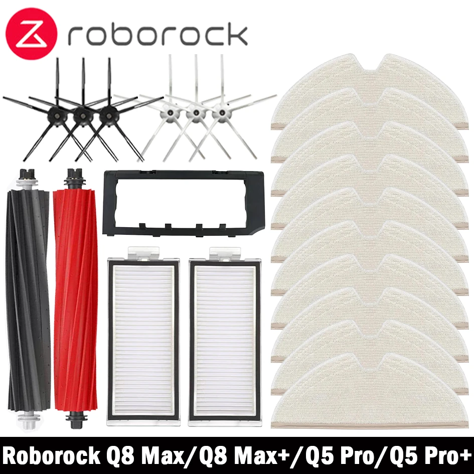 Accesorios para Robot Aspirador Roborock Q8 Max / Q8 Max+ / Q5 Pro / Q5 Pro+: Cubierta de Cepillo Principal, Filtro HEPA, Paño de Limpieza, Repuestos