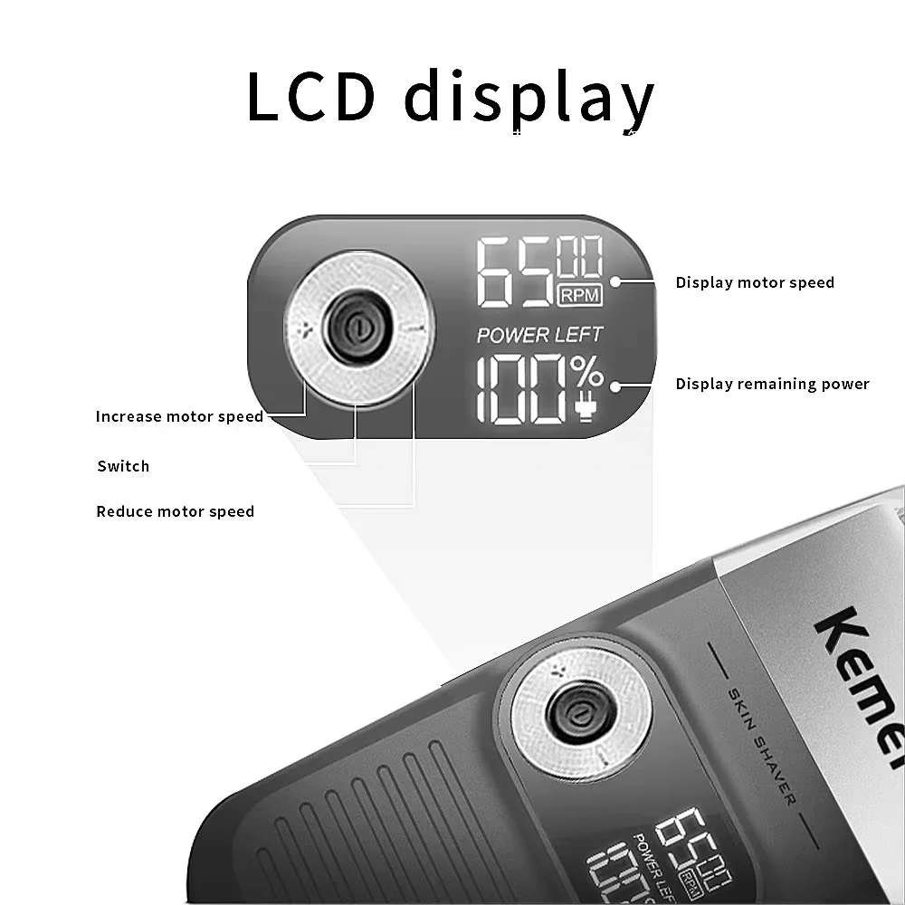 Kemei KM-2026 KM-2027 Afeitadora eléctrica recargable 2 en 1 Afeitadora alternante LCD para hombres Recortadora de barba con carga USB