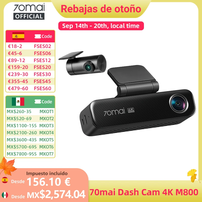 70mai Dash Cam 4K M800 eMMC 128GB HDR GPS incorporado ADAS 24H Monitor de estacionamiento LTE 4G Compatible con Control de voz coche DVR 70mai M800