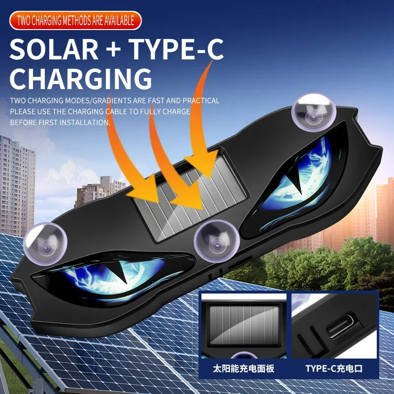 Luces Decorativas Solares para Automóviles, Ojos de Demonio, Luz Intermitente de Advertencia, Luces de Señalización Dinámicas de Seguridad para Vehículos, Luces para Halloween