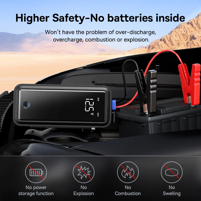 Arrancador de Coches Baseus Super Capacitor Mega 3000A, 12V, Dispositivo de Arranque de Emergencia para Automóviles, para Gasolina y Diésel