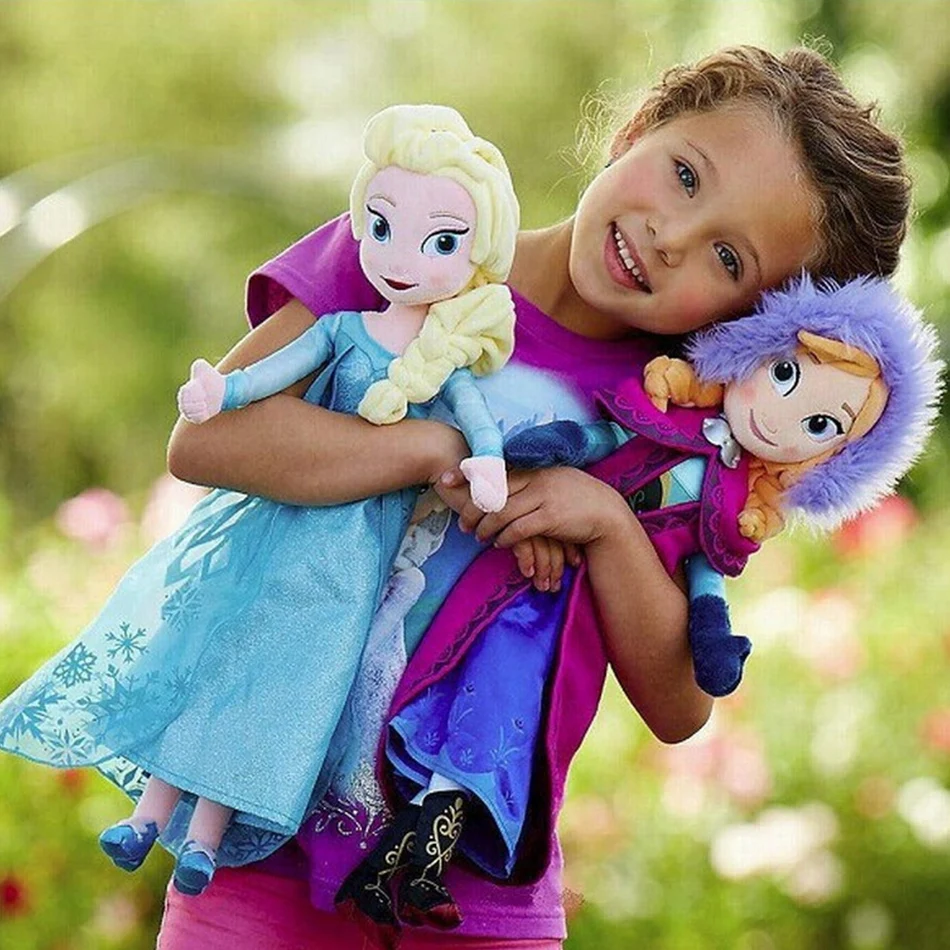 50cm Anime Frozen la princesa de peluche Anna Kawaii muñeca Reina de la nieve princesa Anna Elsa juguetes de peluche suaves regalos para niñas cumpleaños