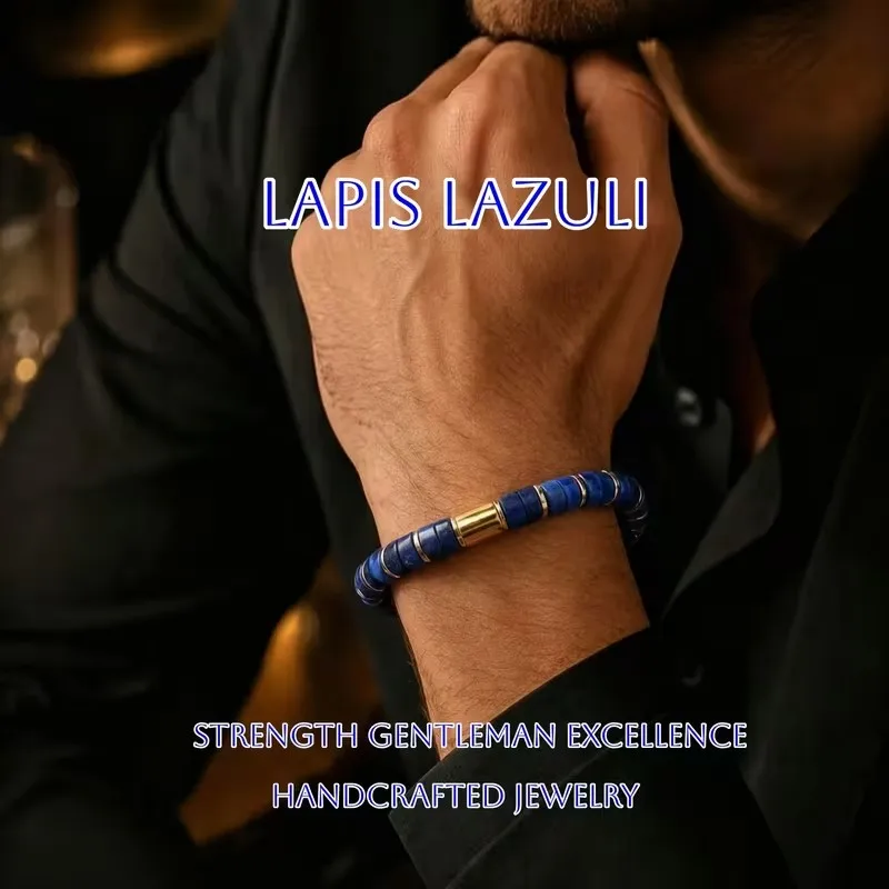Pulsera de cuentas de lapislázuli natural para mujeres y hombres que simboliza la fuerza y el éxito, joyería elástica para regalo.