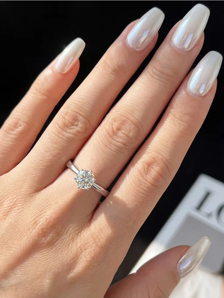 Anillos de boda clásicos de moissanita real de 0.5-2CT para mujer, regalo de plata esterlina 925 auténtica, joyería fina de alta calidad.