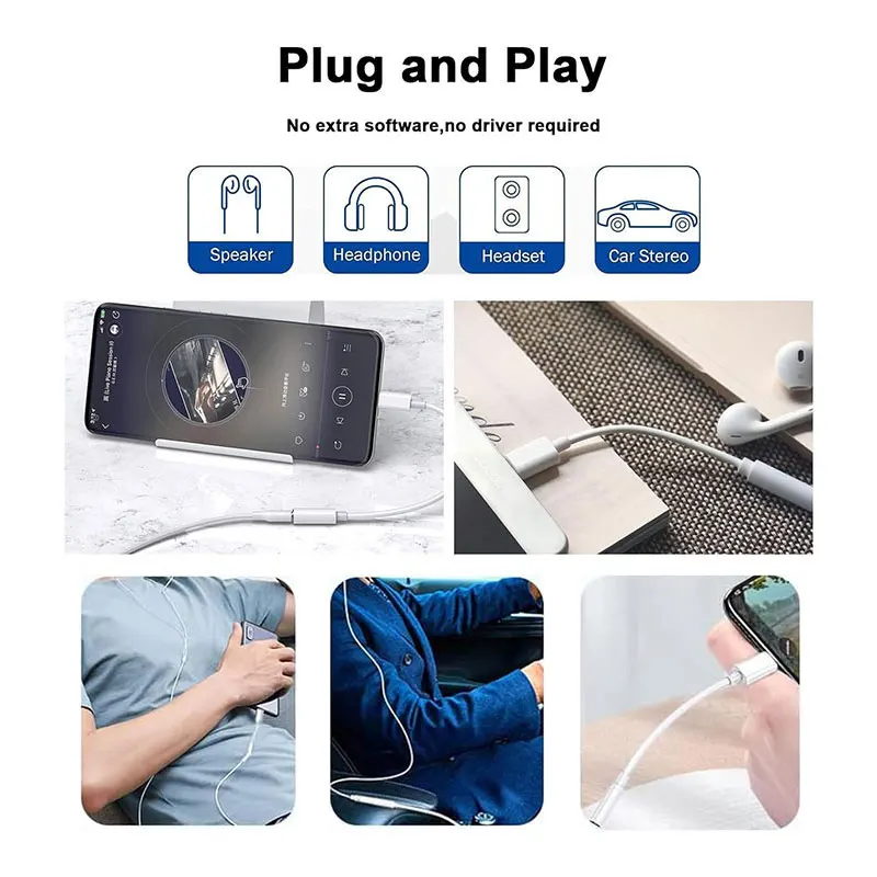 Adaptador USB C a Audio, tipo C a conector de auriculares hembra de 3,5mm Cable DAC de alta resolución, adaptador de Audio Digital Dongle Cable de auriculares convertidor