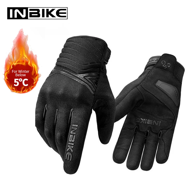 INBIKE-guantes de ciclismo de invierno para hombre, guantes de dedo completo para bicicleta de montaña y motocicleta, guantes a prueba de golpes con pantalla táctil para conducir Motor