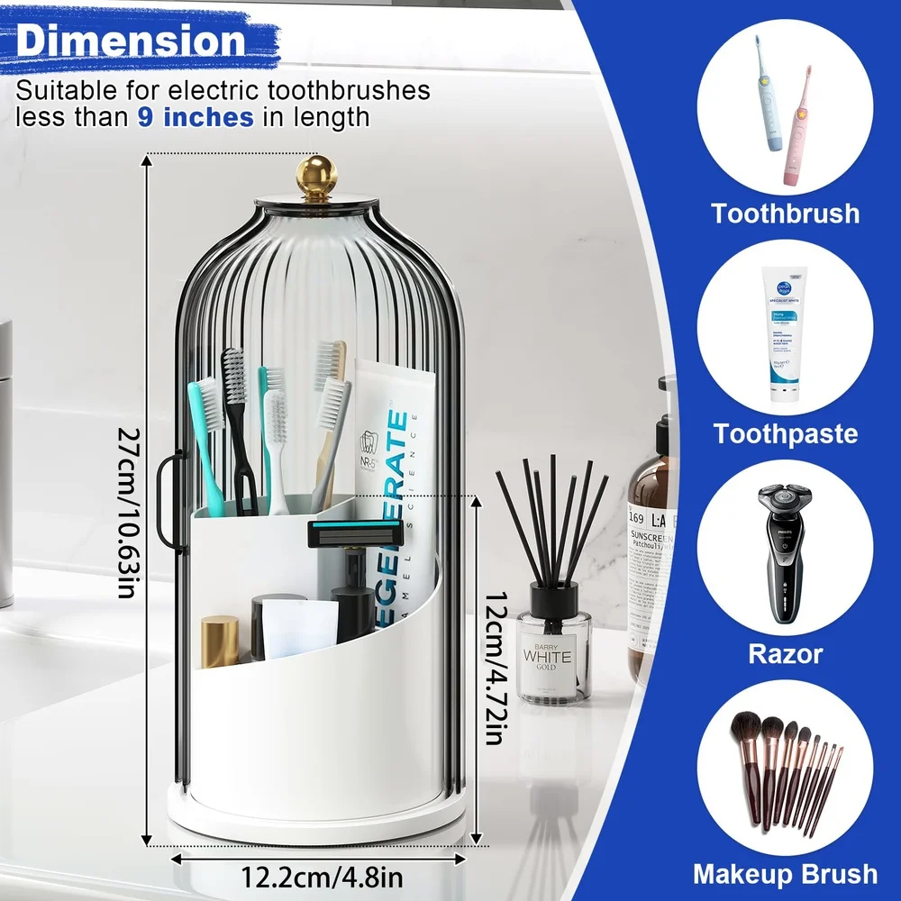 Portaescobillas de Dientes a Prueba de Polvo con Tapa para Baños, Portaescobillas Giratorio con Cubierta, Portaescobillas de Plástico a Prueba de Polvo, Porta Brochas de Maquillaje