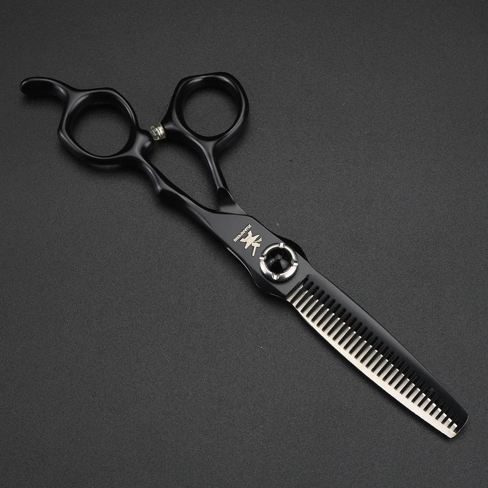 Tijeras para el cabello con tornillo de piedras preciosas negras, tijeras de corte de acero JP440C de 6 pulgadas y tijeras de adelgazamiento, herramienta profesional de corte de cabello