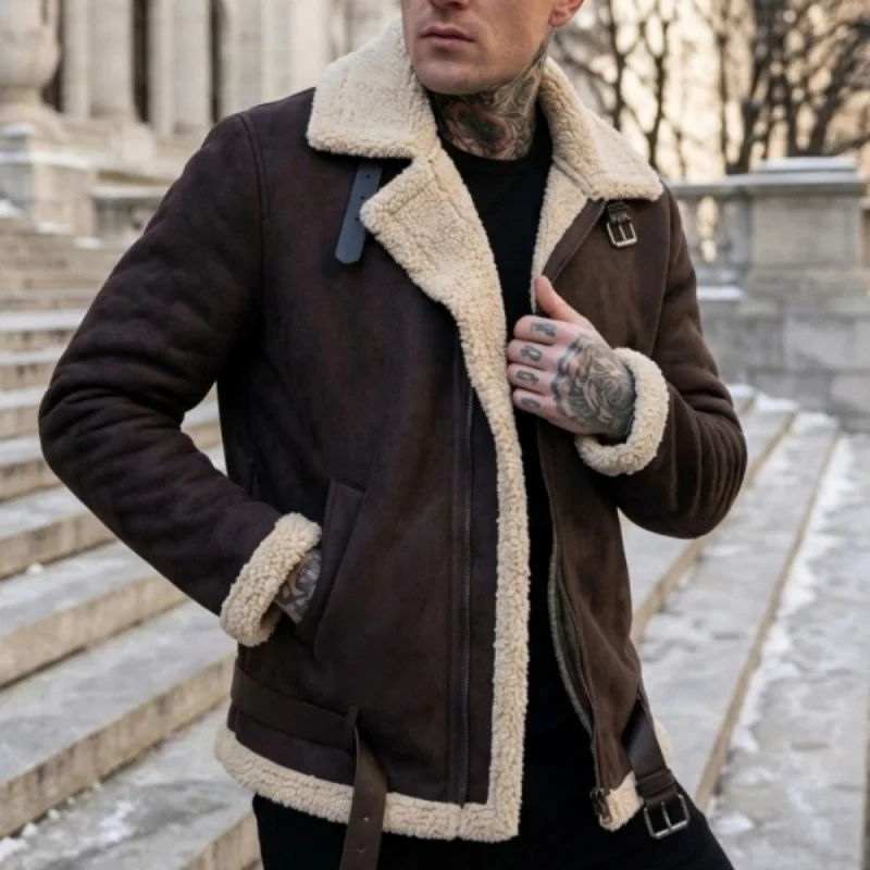 Chaqueta de Invierno para Hombre, Nueva, de Felpa, Cálida, con Forro Polar, Lista para el Invierno, Estilo Urbano, Chaqueta de Caza