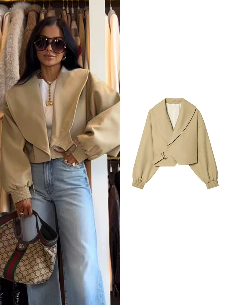 TFMLN-Chaqueta Bomber elegante con solapa para mujer, abrigos lisos de manga larga para primavera y otoño, ropa de abrigo informal y elegante para mujer