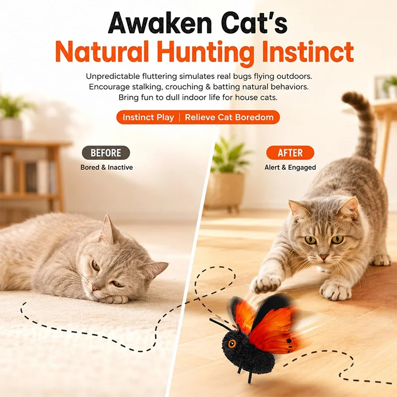 Juguete Interactivo para Gatos con Mariposa que se Mueve Automáticamente, Simulación de Insecto, Mariposa que se Agita, Juguete de Caza y Ejercicio para Gatitos en Interiores