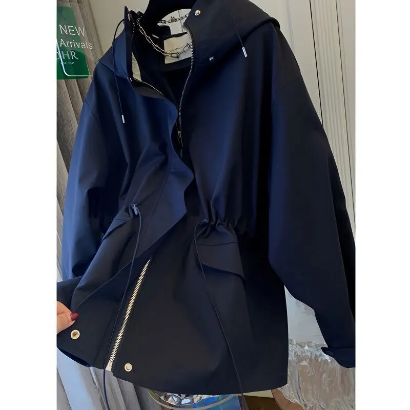 Gabardina con capucha de algodón caqui para mujer, abrigo corto nuevo de otoño e invierno, Top holgado informal Retro