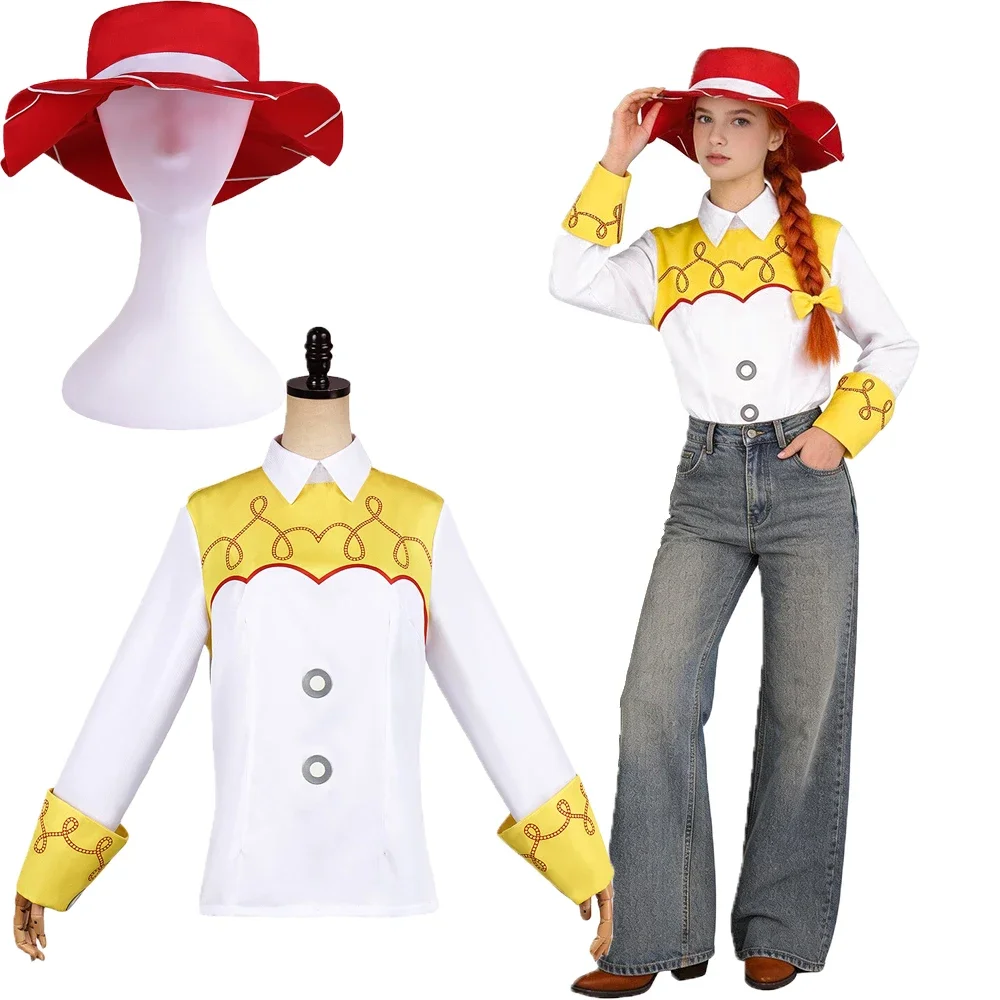 Disfraz de Cosplay de Jessie para Adultos de la Película "Movie Story", Estilo Vaquero con Camisa, Sombrero y Lazo, para Fiesta de Halloween, Unisex