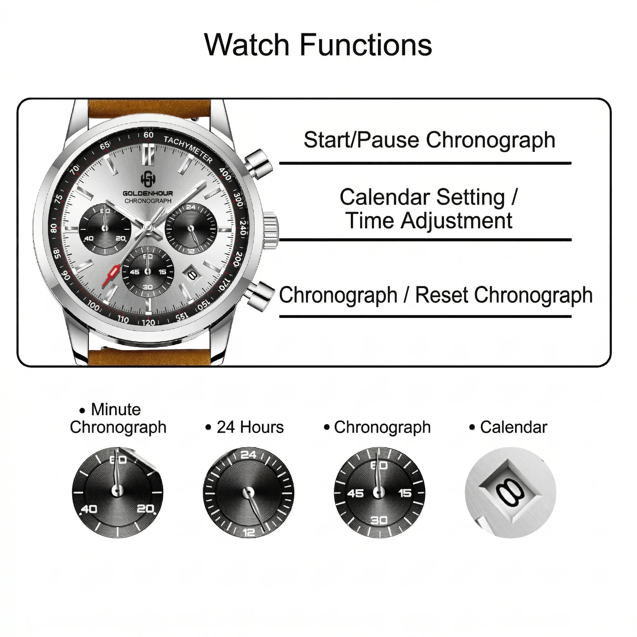 Reloj de lujo para hombre GOLDENHOUR, cronógrafo verde, cuarzo, cuero, resistente al agua, luminoso, reloj de pulsera deportivo militar, reloj Masculino