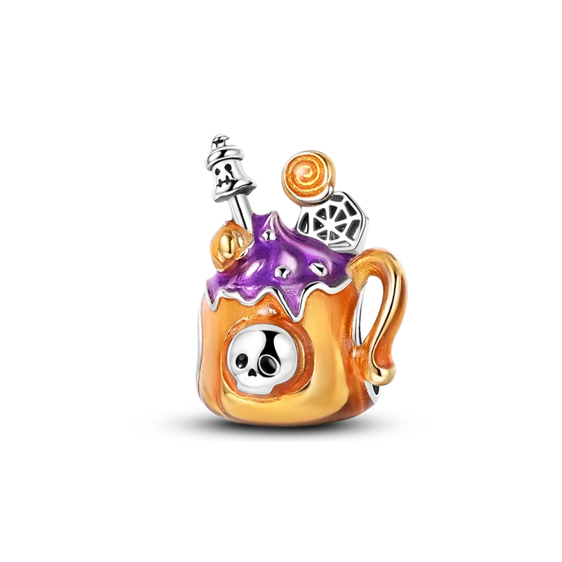 Abalorio Colgante de Plata de Ley 925 con Calavera de Halloween y Cabeza de Calabaza con Circones Brillantes, para Pulsera, Regalo de Joyería DIY para Mujer, 2026