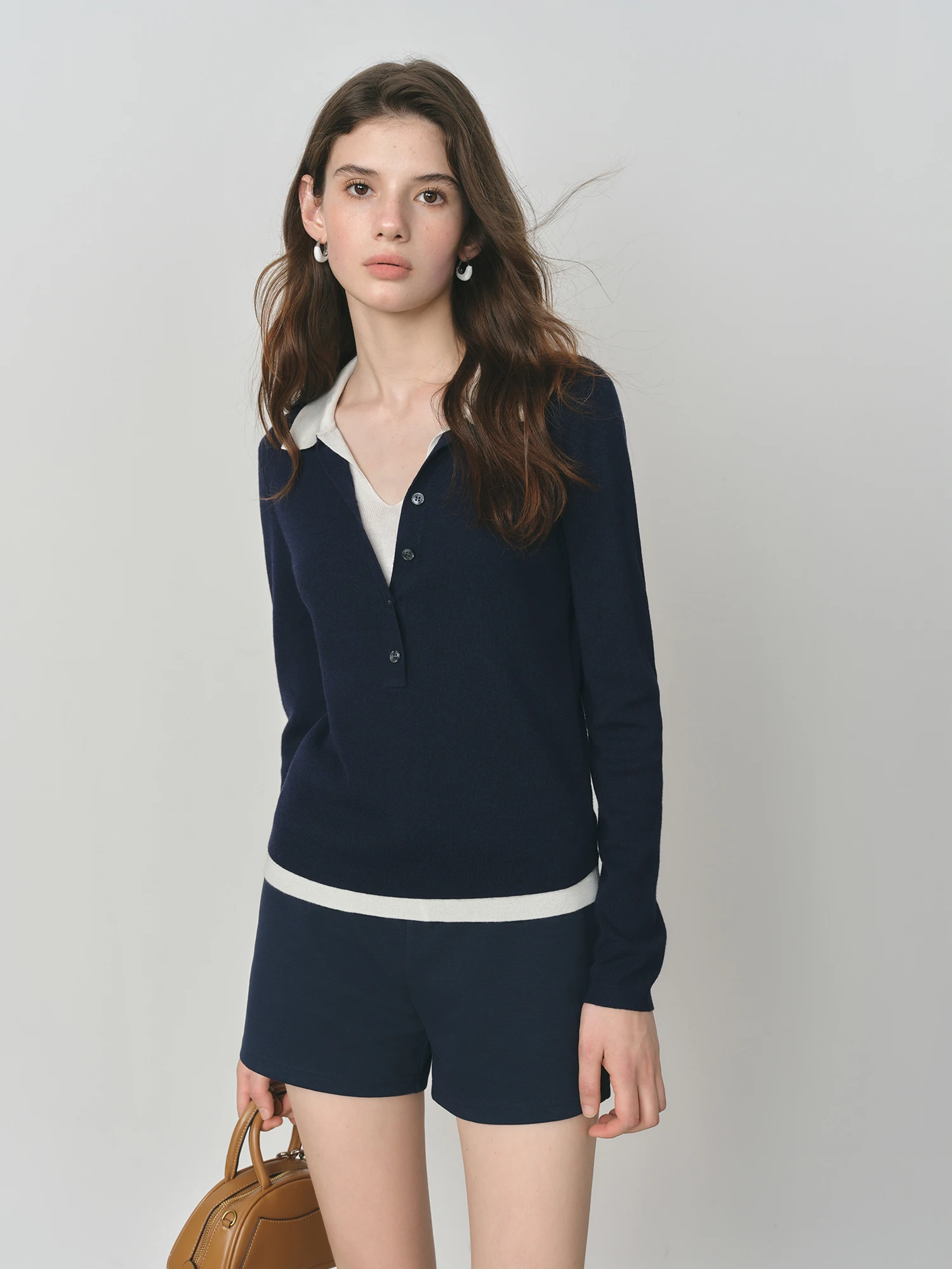 FSLE 2025 nuevo otoño suéter de punto para mujer bloque de Color estilo Barenia falso de dos piezas cuello vuelto Vintage acogedor Cable Top de punto