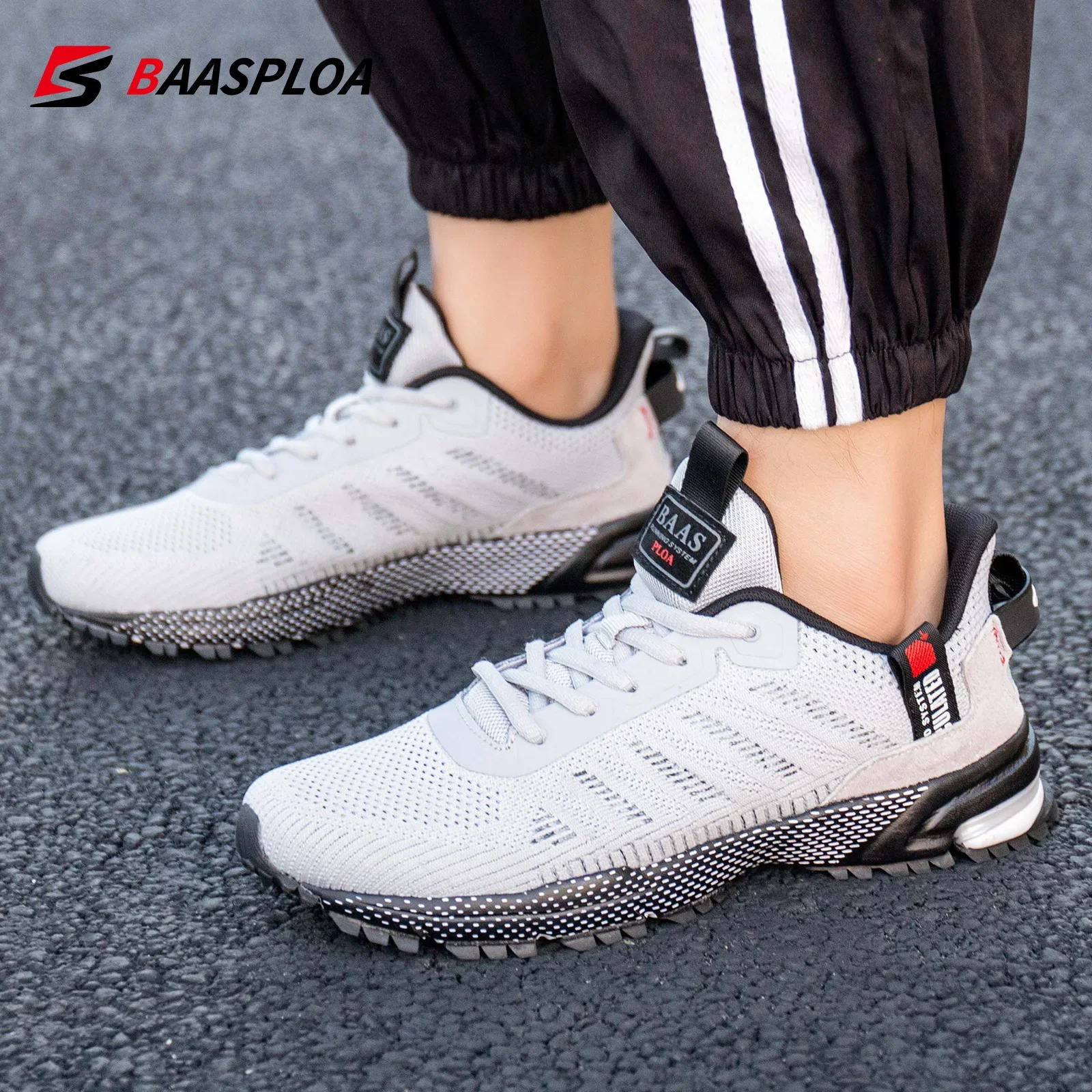 Baasploa, zapatillas para correr para hombre, zapatillas deportivas ligeras y transpirables para correr, zapatillas deportivas informales cómodas con cordones a la moda para hombre, antideslizantes
