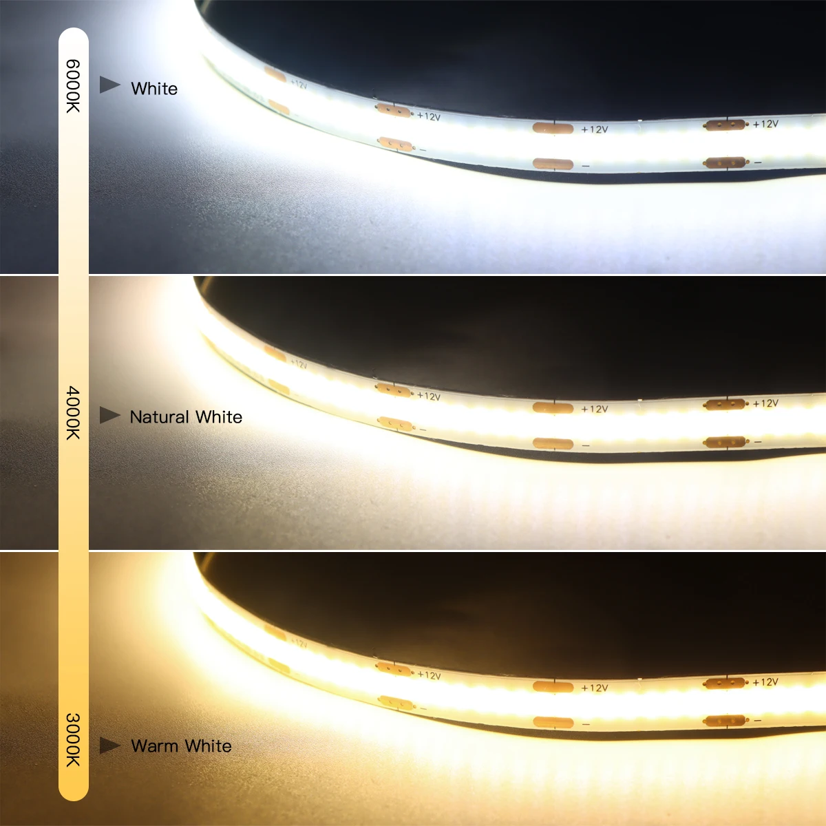 Atenuador táctil y interruptor de inducción de barrido manual tira de luz LED COB Flexible 12V 320 LEDs/M cinta de luz LED iluminación de cocina para dormitorio