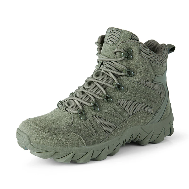 HIKEUP-Botines de cuero para hombre, botas de invierno de diseñador de marca, zapatos tácticos de senderismo, zapatillas de seguridad para el trabajo, Ejército