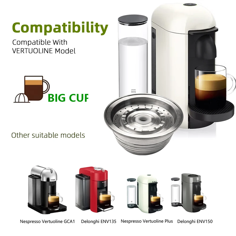 Cápsulas de café reutilizables de 150ML/230ML, cápsulas recargables compatibles con cafeteras VERTUOLINE
