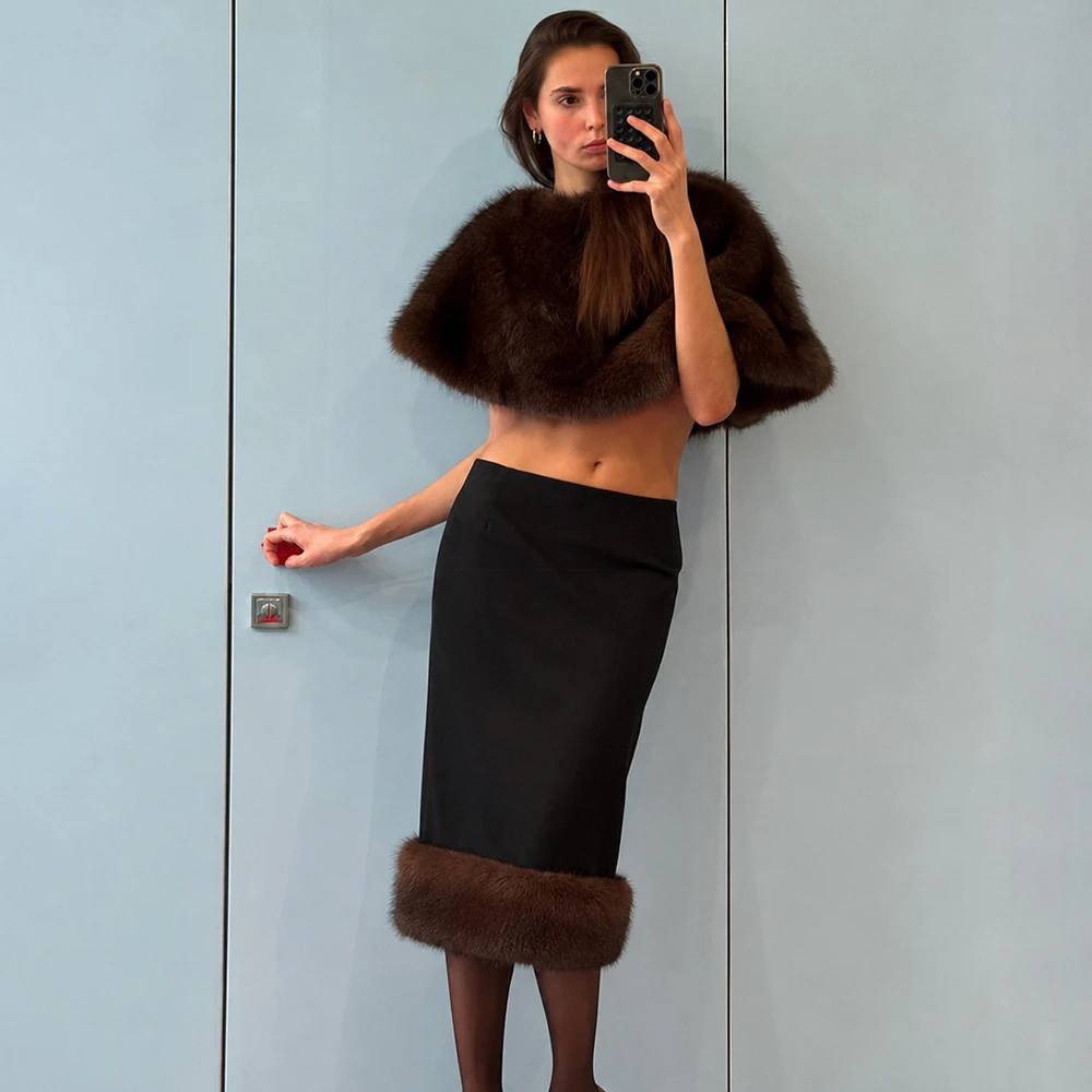 Tuularose-Conjunto de 2 piezas de falda de otoño para mujer, elegante chal de lana, faldas largas de retales a la moda, conjunto de vestido Vintage de lujo para mujer