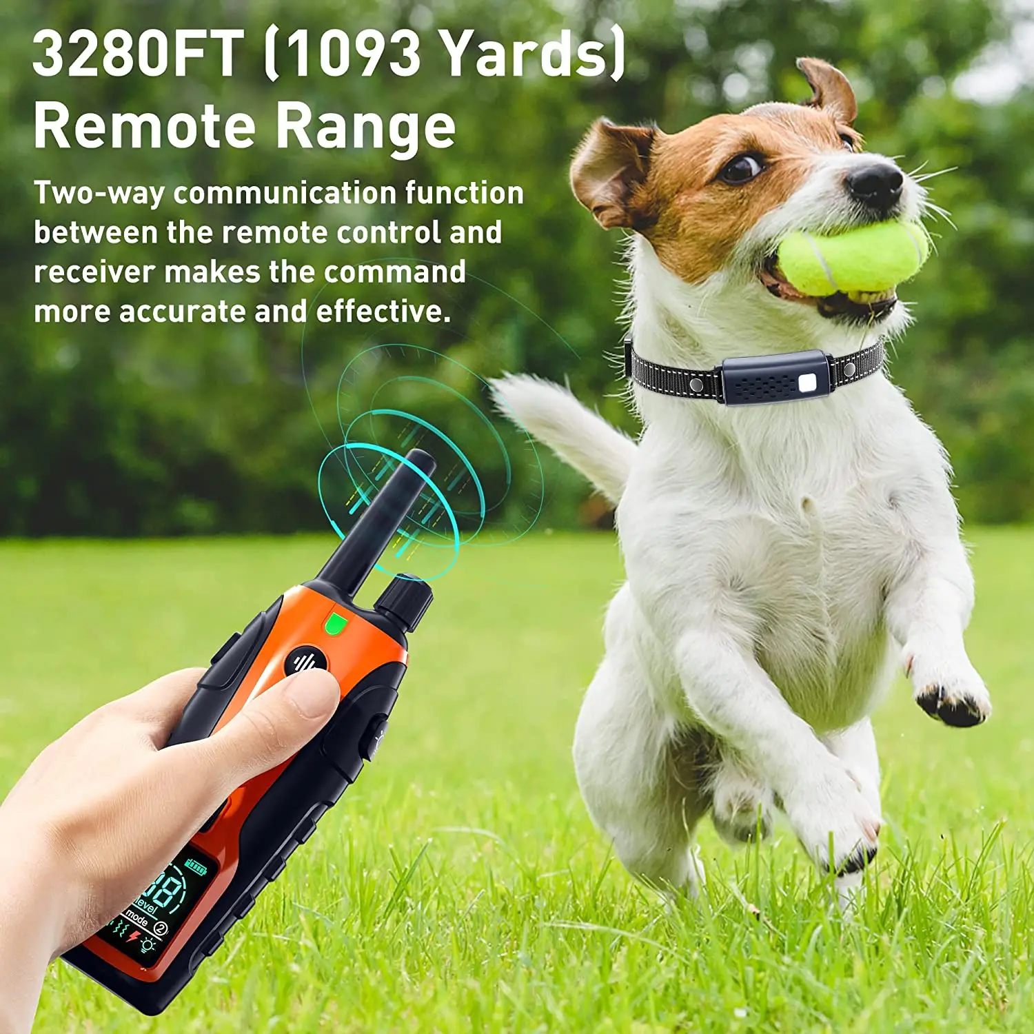Collar de choque para entrenamiento de perros y mascotas, 3280 pies, 3 modos de entrenamiento, pitido, vibración, luz Flash de choque, seguridad por la noche, pantalla de batería Dual