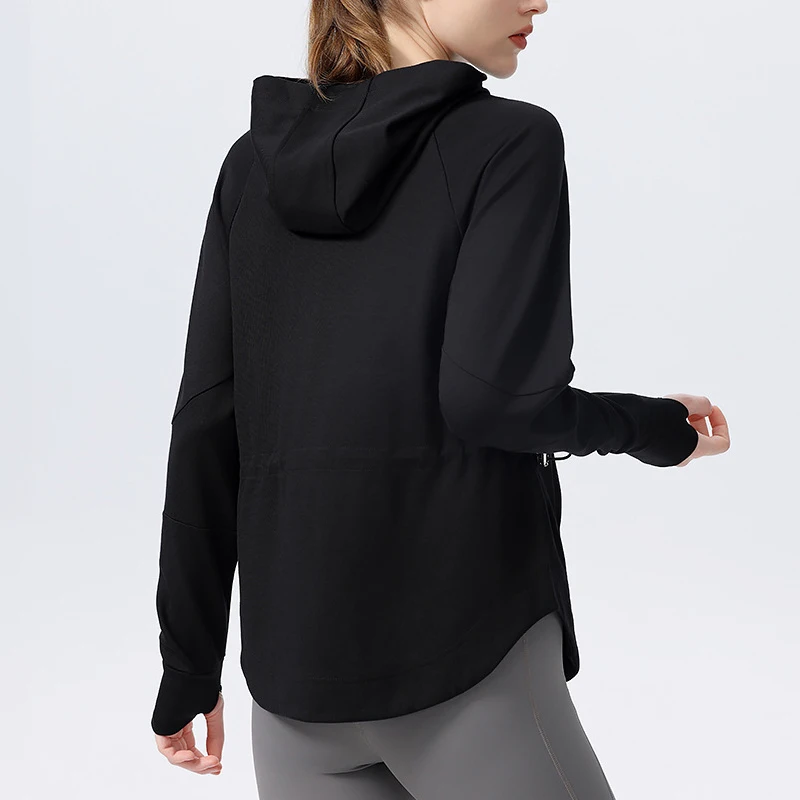 Sudadera de manga larga para mujer, Sudadera con capucha holgada y transpirable de Color sólido, Top para correr al aire libre, ropa de entrenamiento femenina, ropa deportiva