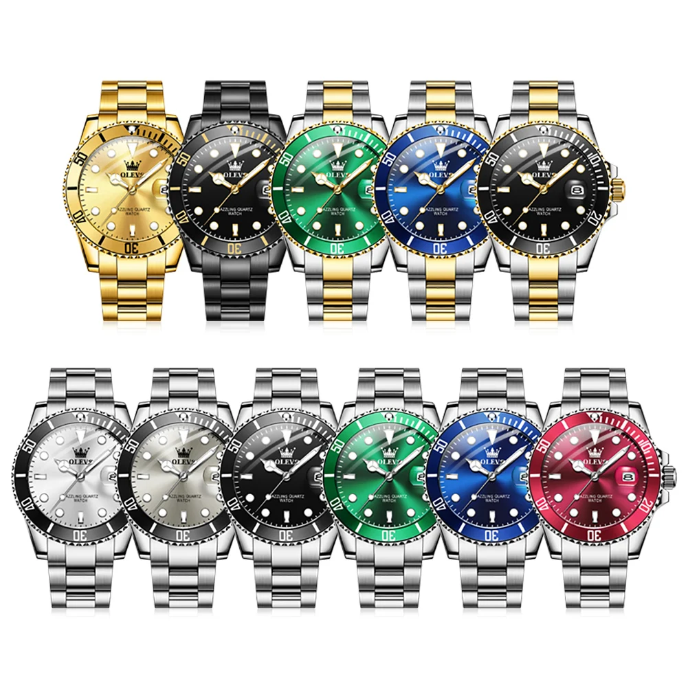 OLEVS 5885 reloj para hombre, marca Original, reloj de cuarzo resistente al agua, correa de acero inoxidable, fecha automática, relojes de regalo para hombre