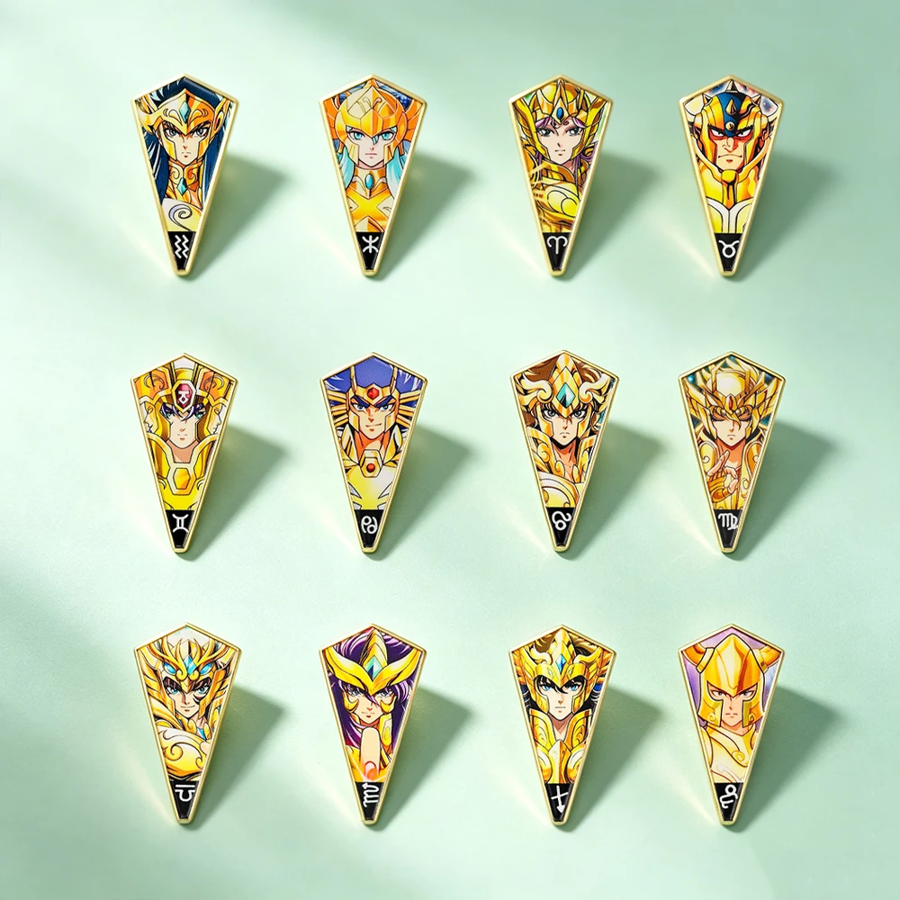 12 pines esmaltados de los Caballeros del Zodíaco, set de broches metálicos de constelaciones de anime, insignias coleccionables para mochilas y ropa