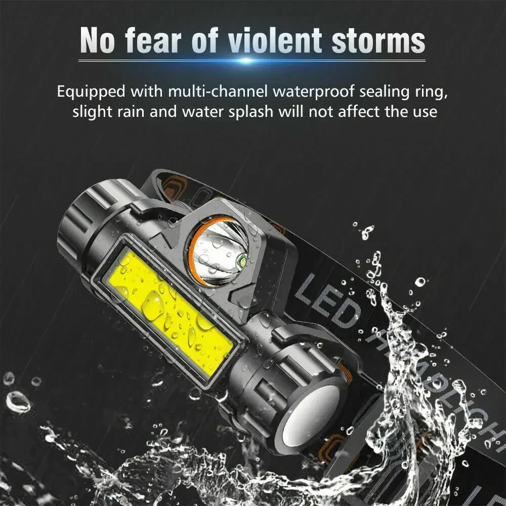 Paquete de 1/2 linterna frontal LED COB recargable, potente linterna frontal magnética superbrillante resistente al agua para pesca al aire libre