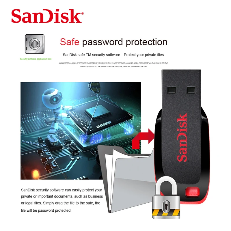 SanDisk CZ50 USB2.0 Pendrive 32GB 16GB 64GB unidad Flash USB Pen Drive U disco Mini unidad Flash Cruzer Blade 100% Original