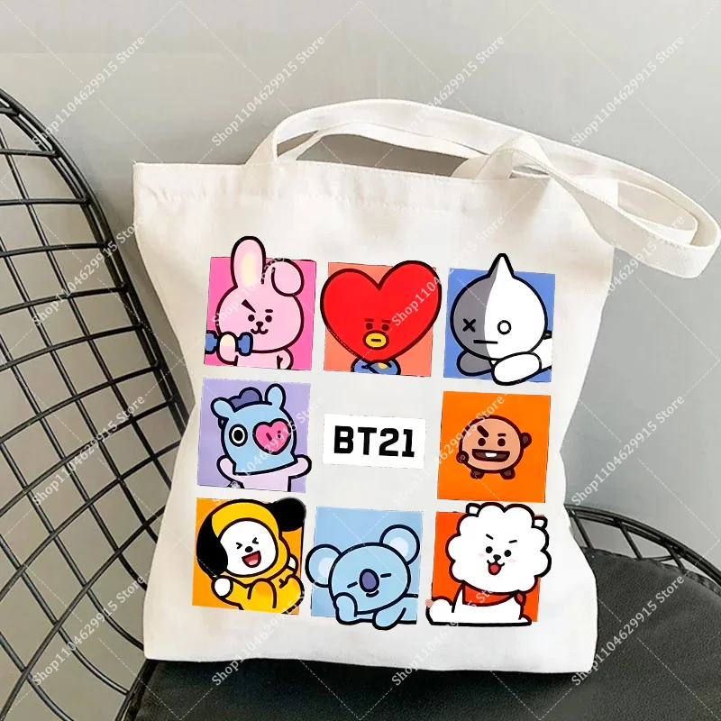 Bolsa de Lona BT21 COOKY TATA, Mochila Kawaii de Dibujos Animados para Uso Diario, Bolsa de Compras Ligera, Bolsos de Hombro Casuales Populares para Hombre y Mujer, Regalo