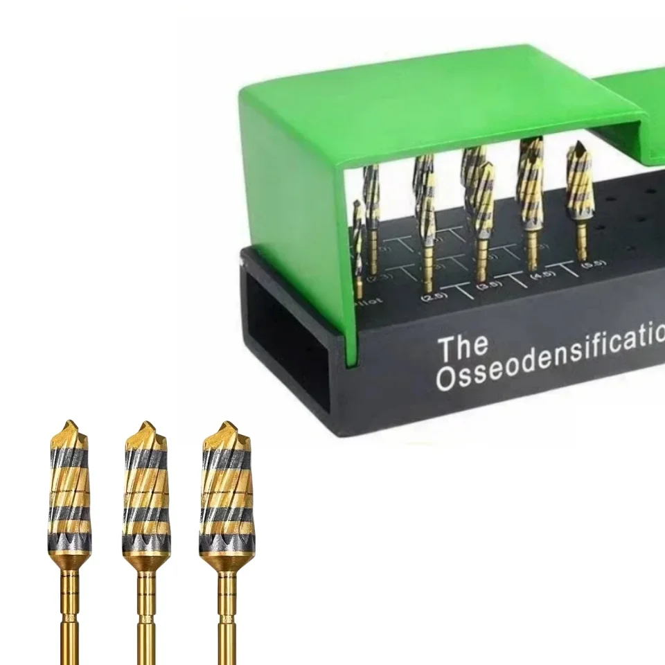 Juego de 17 brocas dentales para osseodensificación, brocas para expansión de crestas y corte de hueso para cirugía, herramientas para implantes dentales