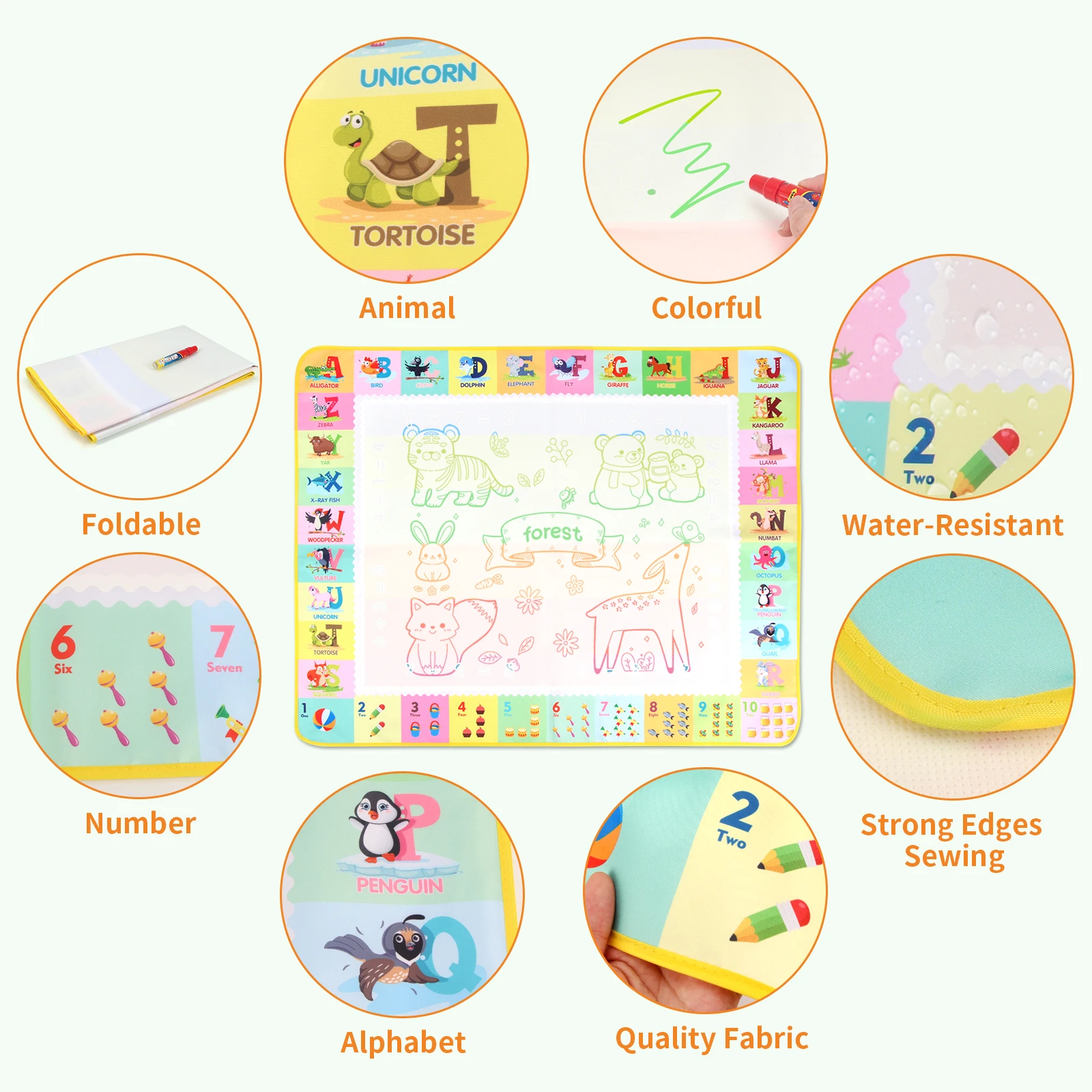 Estera mágica de dibujo al agua de 100x80CM, garabatos para colorear con bolígrafos mágicos reutilizables, tablero de pintura Montessori, juguetes educativos, regalos para niños