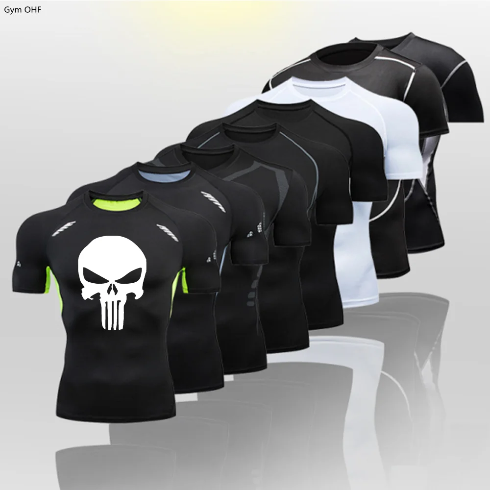 Camisetas de compresión para correr para hombre, ropa elástica para gimnasio, entrenamiento de fútbol, culturismo