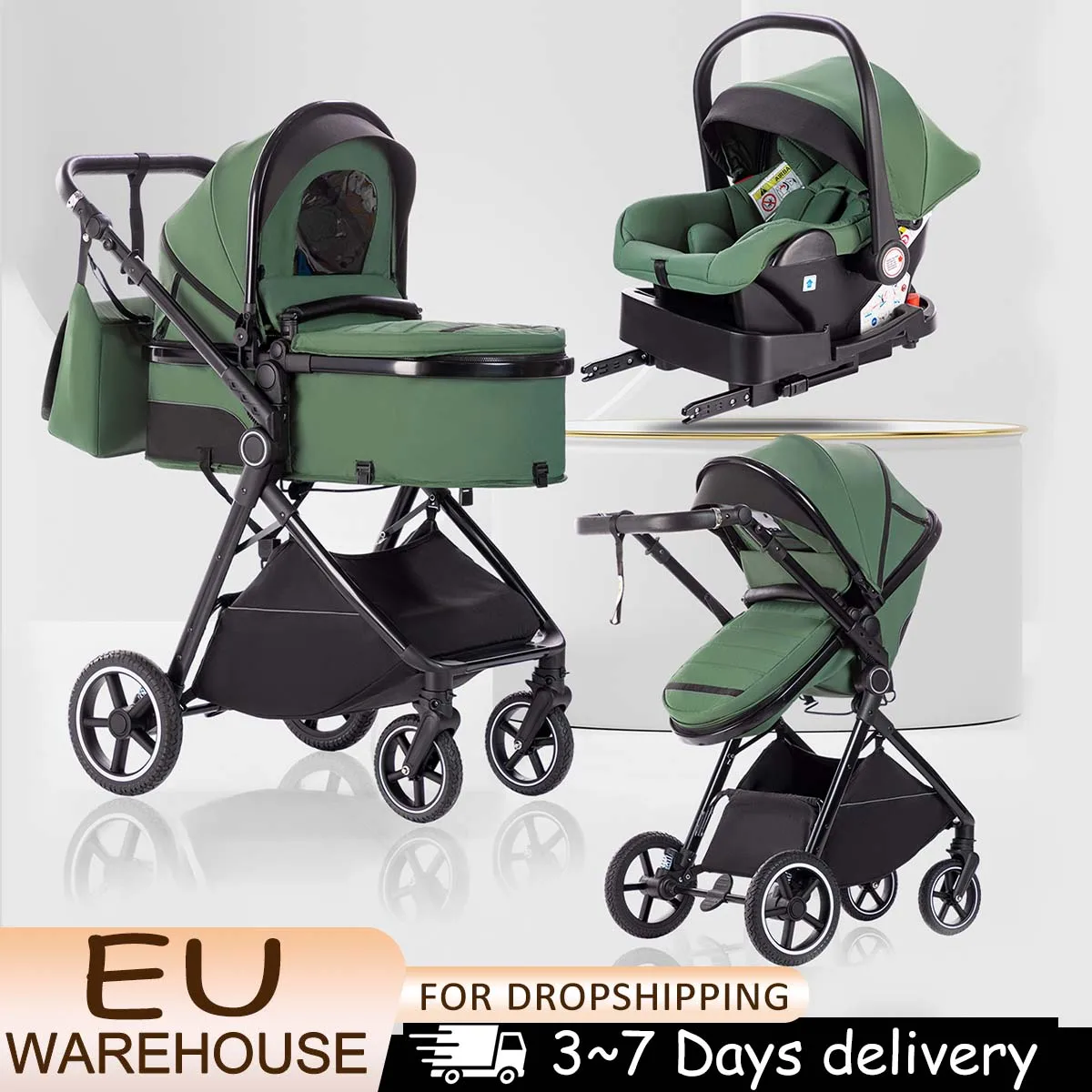 Cochecito de Bebé 3 en 1, Plegable Fácilmente, Multifuncional, Portátil para Viajes, Asiento de Seguridad, Estándar Europeo para Recién Nacidos