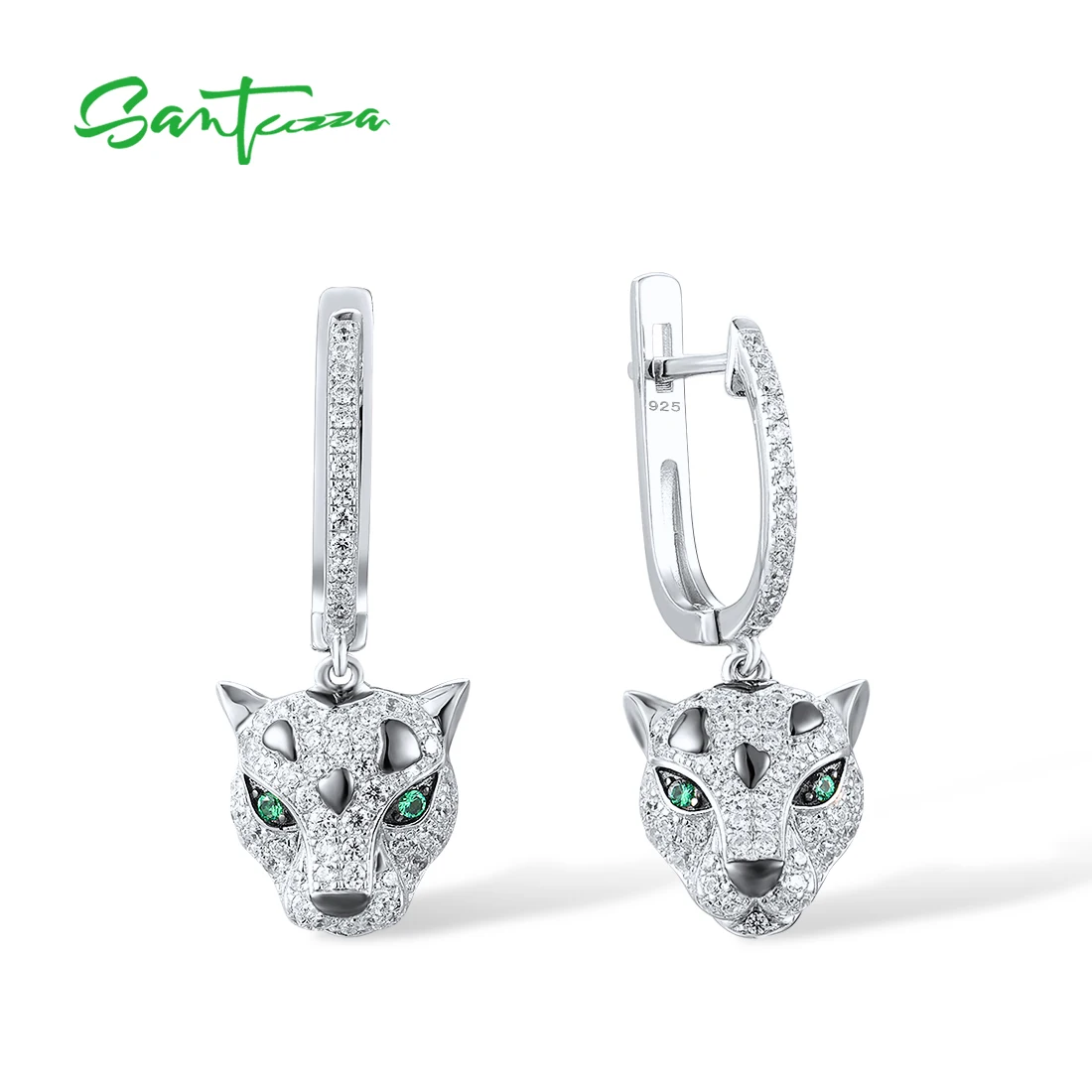 SANTUZZA-pendientes colgantes de plata pura 925 para mujer, Plata de Ley brillante, espinela verde, CZ blanco, joyería fina y elegante