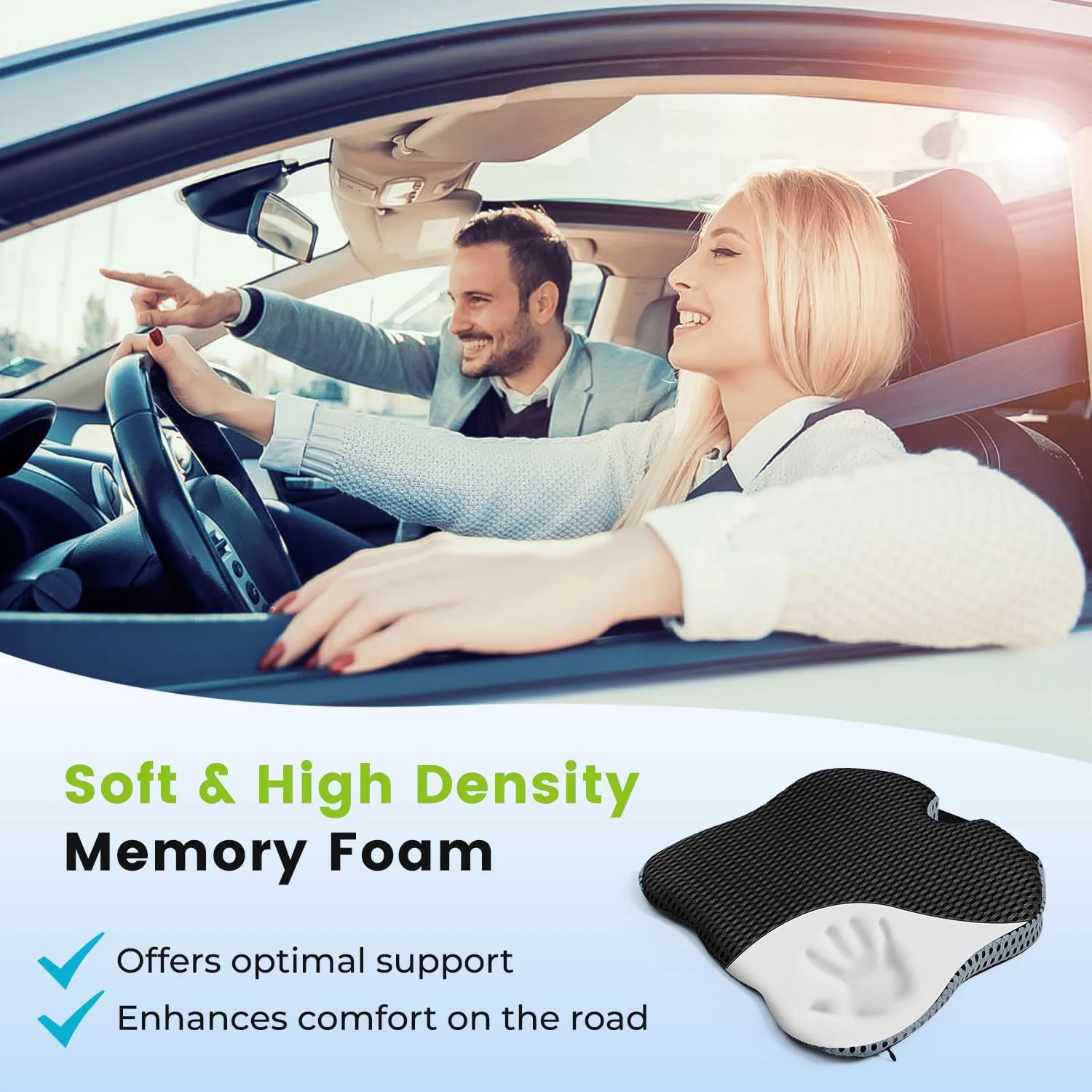 Cojín cómodo para asiento de coche, asiento de conductor, silla de oficina, silla de ruedas, cojín de asiento de espuma viscoelástica, soporte ortopédico