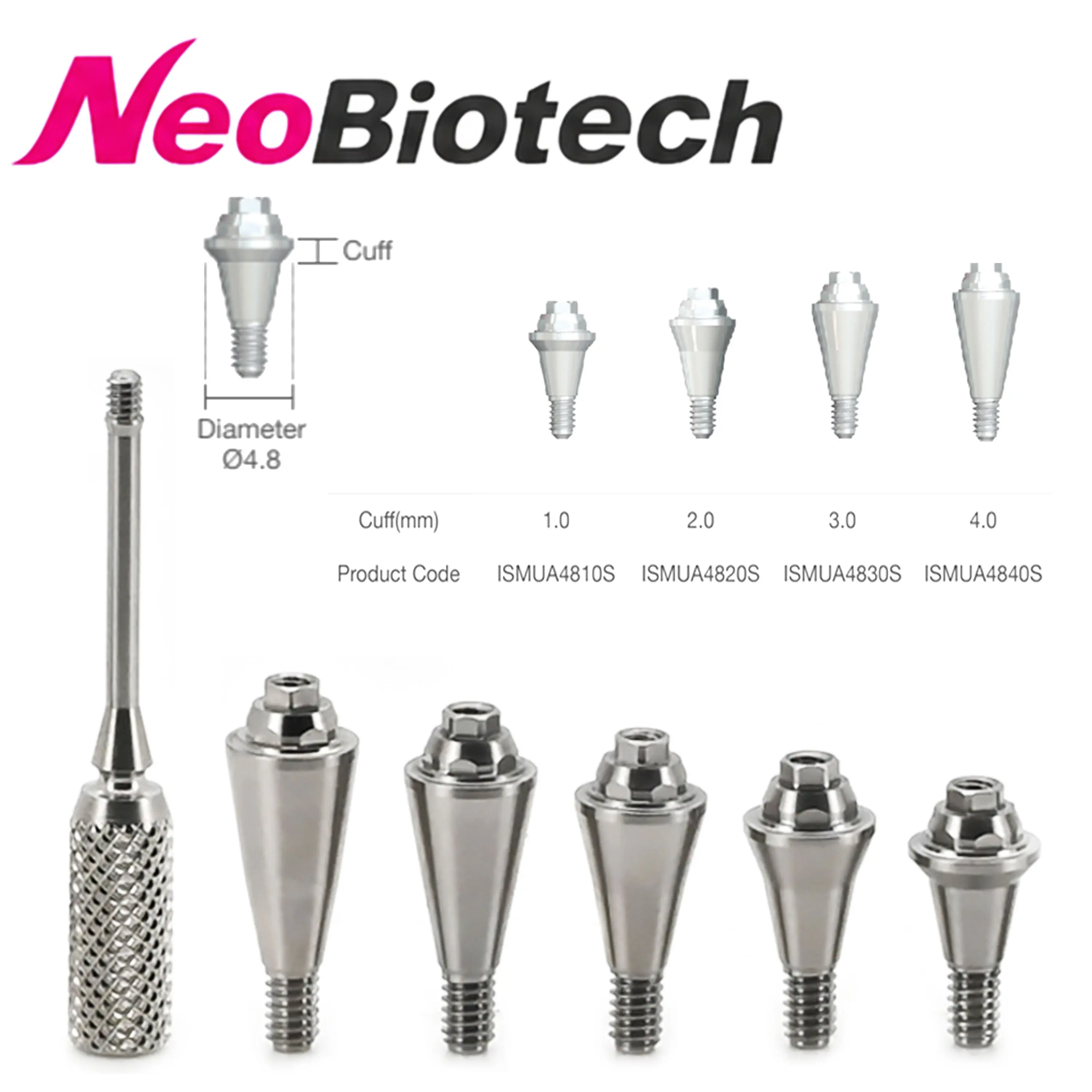 Kit de implantes dentales NeoBiotech compatible con múltiples unidades, de titanio, rectos y angulares, con tapón de protección y tornillo para tórtula de cicatrización