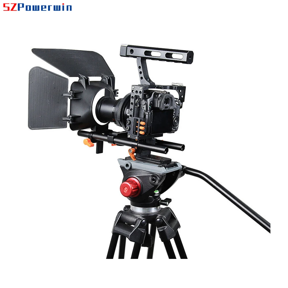 Kit de jaula Powerwin C500 para GH4, A7S, A7, A7R, A7RII, A7SII, DSLR, cámara de estudio fotográfico, Rig, estabilizador deslizante, Follow Focus, juego de puerta de Granero