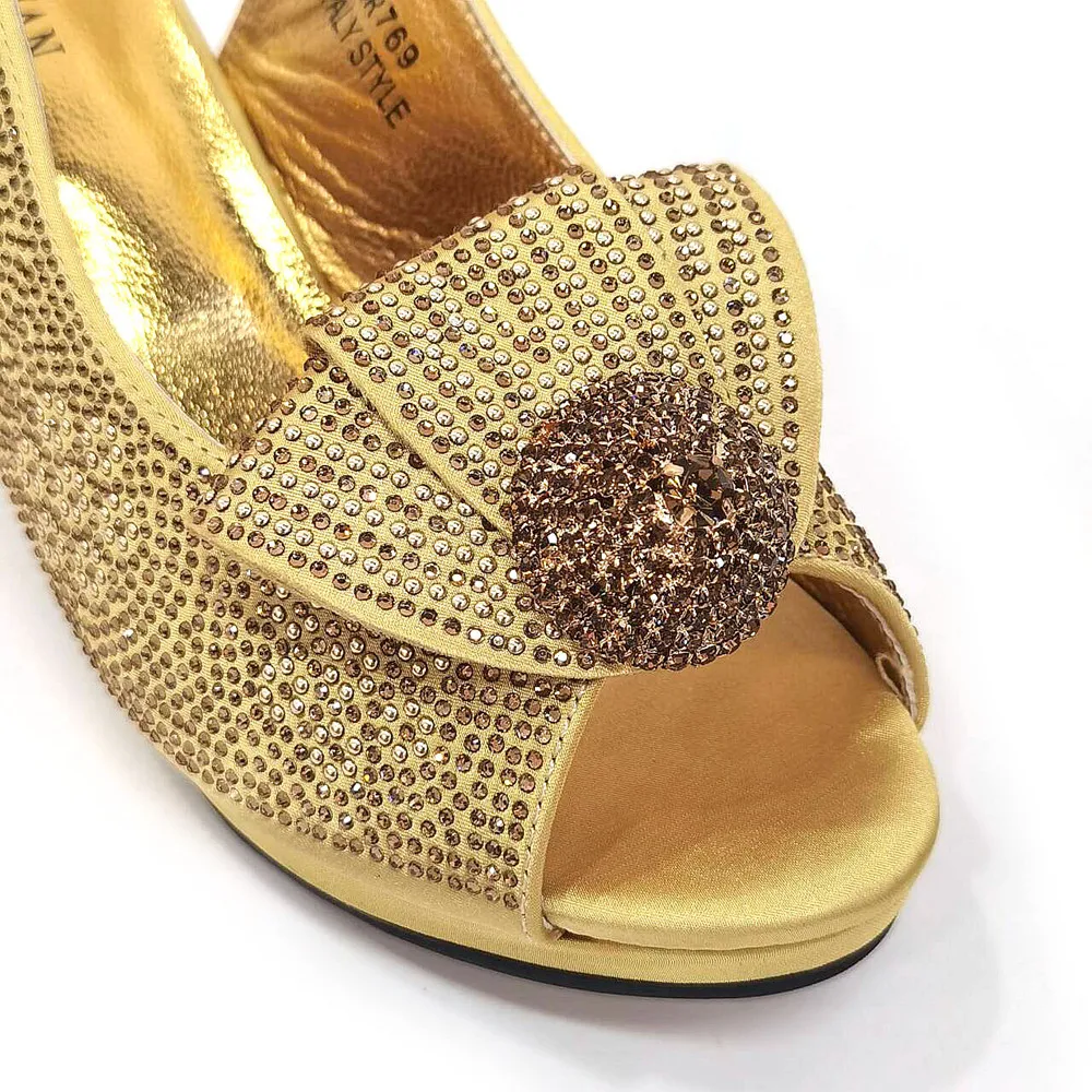 Venus Chan 2024, diseño italiano, estilo femenino, zapatos y bolso de boda de Color dorado, decoración completa de diamantes, bolsas con cierre de Metal