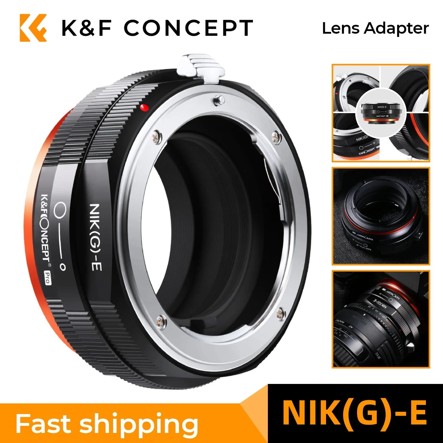 Adaptador de Montura de Lente de Cámara K&F CONCEPT para Lentes Nikon F AI Mount Tipo G a Cámaras Sony Serie E con Anillo de Control de Apertura