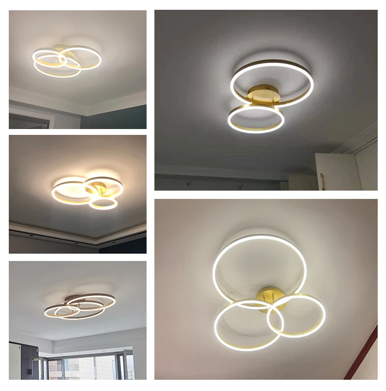 Candelabros circulares Led creativos de estilo nórdico, iluminación para dormitorio, sala de estar, comedor, lámpara dorada marrón brillante, lámparas de interior para el hogar