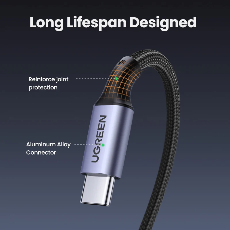 UGREEN 90 °   Cable USB C a USB C de ángulo recto PD100W para iPhone 17 16 Samsung S25 Xiaomi 5A Cable de carga rápida QC4.0 tipo C para juegos